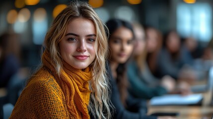 Confident woman, coworking space, colleagues, focus, teamwork, modern office, productivity, collaboration