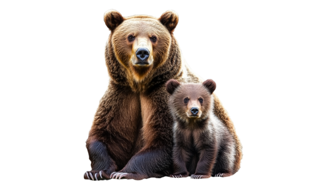 Mother bear and cub resting together in nature