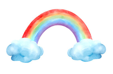 Fototapeta premium rainbow and clouds, cute watercolor hand drawn illustration, bright and positive art, pride