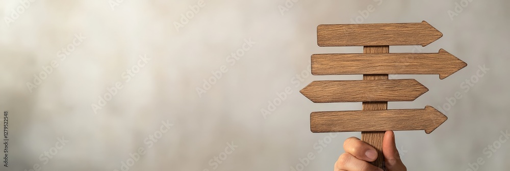 Aufkleber hand is holding a wooden signpost with four arrows pointing in different directions, symbolizing cho