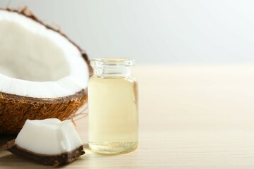 Bottle of coconut oil on the table