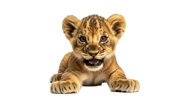 Lion cub resting with playful expression