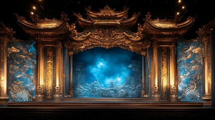 Elegant gold and blue-themed ceremonial stage high resolution hd photo