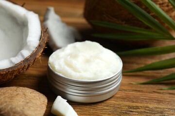 Jar of coconut oil on the table