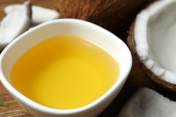 Bowl of coconut oil on table