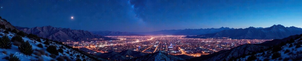 Fototapeta premium Comet NEOWISE illuminates Reno valley with radiant glow, neowise, comet, clear blue sky
