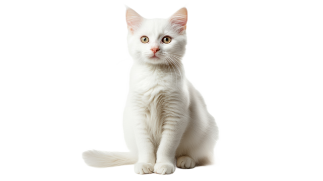 Confident white cat on plain background