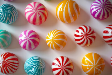 Obraz premium A bunch of colorful lollipops on a white surface