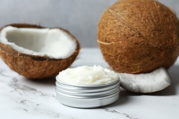 Jar of coconut oil on the table