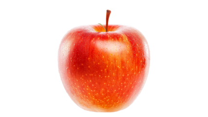 Shiny red apple with droplets of water on surface