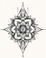 Vintage floral mandala tattoo with layered petals and geometric shapes