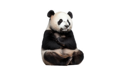Cute panda sitting quietly with folded arms