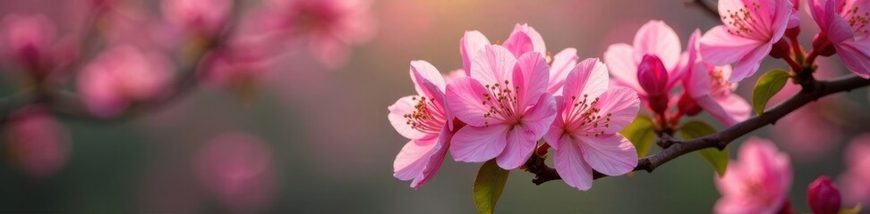 Fototapeta premium Delicate pink petals unfolding on a Rhododendron catawbiense branch, spring blooms, nature, mountain rosebay