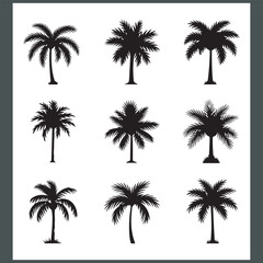 Captivating Palm Tree and Coconut Tree Silhouette Logo Design on a Crisp White Background