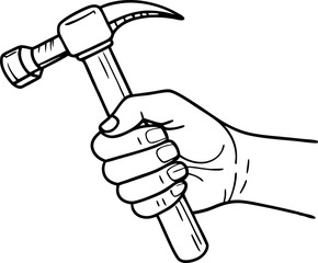 Hand Holding Hammer Line Drawing Vector