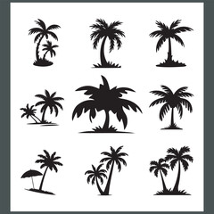 Captivating Palm Tree and Coconut Tree Silhouette Logo Design on a Crisp White Background