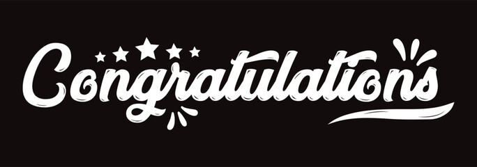 Congrats, Congratulations banner with glitter decoration and fireworks. Handwritten modern brush lettering dark background isolated vector