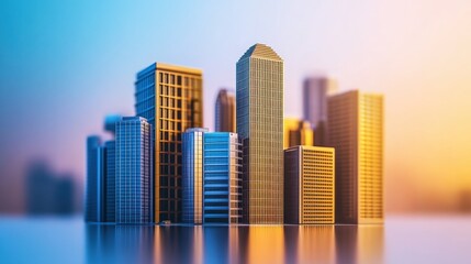 Obraz premium A vibrant city skyline at sunset showcasing modern architecture and urban life