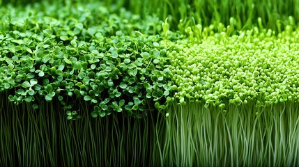   A row of green plants on a green grass field surrounded by other vegetation