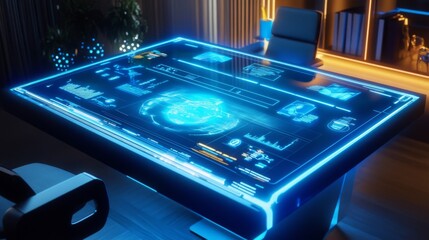 Futuristic Interactive Table in Modern Office