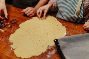 Baking cookies with various shape cutters
