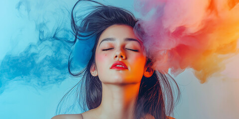 Stunning Young Woman in a Digital Art-Inspired Portrait with Beautiful, Flowing Smoke Effects