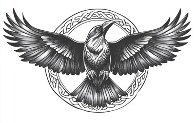 Obraz premium Celtic raven in Retro tattoo illustration on white