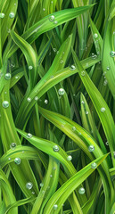 Obraz premium A cluster of vibrant green grass blades adorned with water droplets