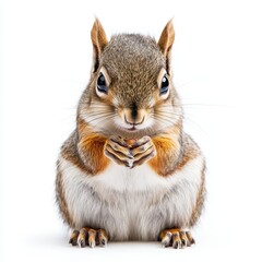 Obraz premium Joyful Squirrel: A Cheerful Rodent Enjoying Snacks Against a Clean White Backdrop