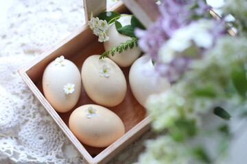 easter eggs on wooden background
