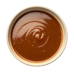 Brown gravy in a bowl top view transparent background PNG 