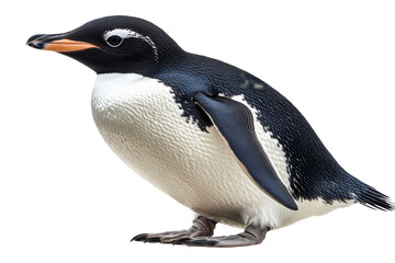 Fototapeta premium Gentoo penguin stands on snow covered ground