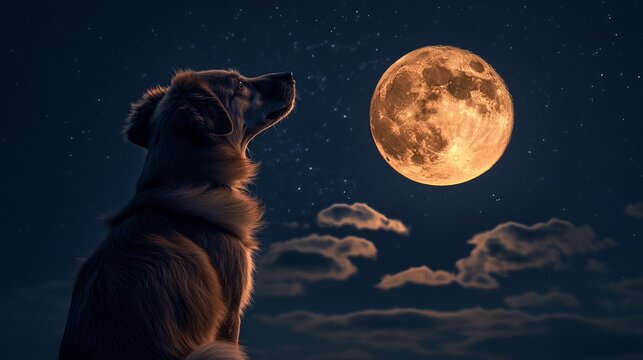 Carlo the dog gazing at the stunning supermoon in Denmark on August 19, 2024