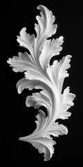 Elegant White Acanthus Leaf in Stucco Detailing Against a Dark Backdrop