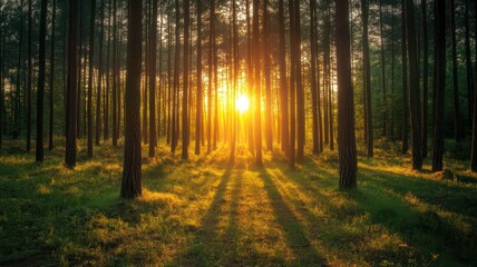 Fototapeta premium Stunning image of sunset in a forest created with Generative AI