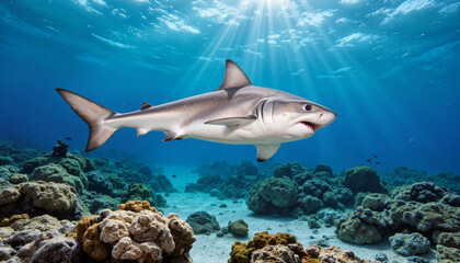 Naklejka premium shark in mordern aquarium