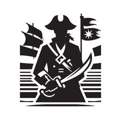 Pirate with sword silhouette vector illustration

