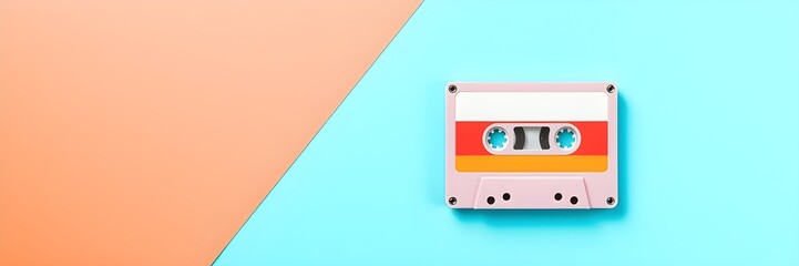 Colorful melting cassette tape music party. Retro style illustration. Creative design concept. Vibrant colors. Groovy vintage nostalgia. Celebration of music. Melting tape, colorful drops, splashes