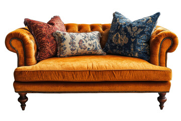 Elegant vintage sofa with decorative pillows - obrazy, fototapety, plakaty