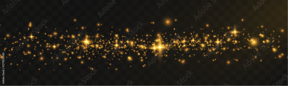 Poster magic glowing sparkles with bokeh and light glitter effect on transparent background.
