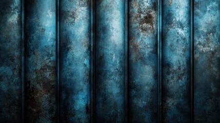 Rusted blue metal pipes, textured background, industrial setting, design element