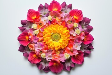Mandala made of pink flowers on a white background