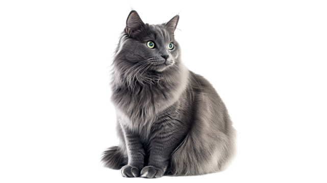 Adorable gray cat sitting on a white background