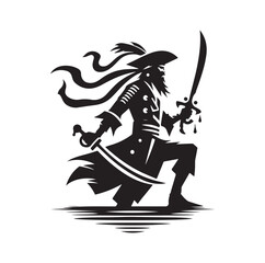 Pirate with sword silhouette vector illustration

