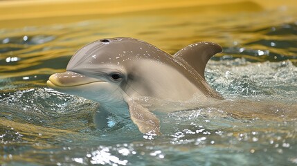 Naklejka premium Playful Dolphin Swimming Gracefully in Clear Blue Water