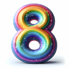 Obraz premium rainbow 3d number 8 in glitter texture isolated on white background