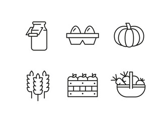 Farm icons. Set of 6 trendy minimal farm icons. Examples include Milk, Fertilizer Bag and Farmhouse icon. Design signs for web page, mobile app, and agricultural product packaging. Vector illustration