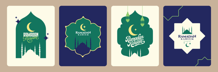 Ramadan Kareem. Islamic greeting card template with ramadan for wallpaper design.  A set of vector illustrations.