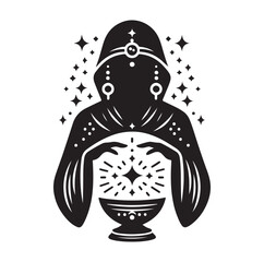Fortune Teller pose silhouette vector illustration