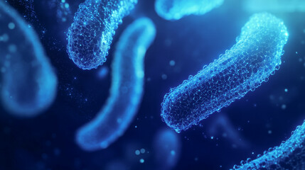 Fototapeta premium Glowing blue biological cells in a futuristic laboratory setting